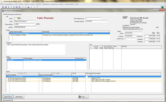 Cellular repair management software with device and repair records